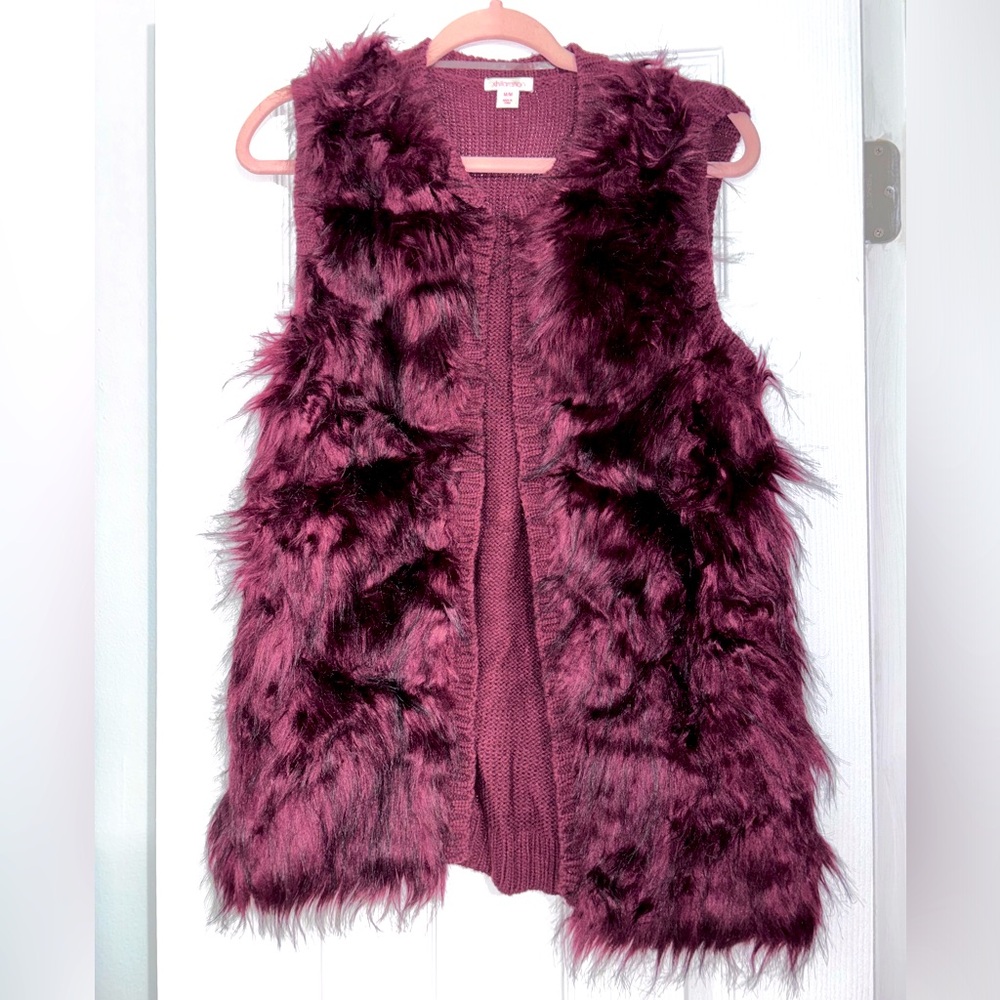 Faux fur burgundy vest cardigan